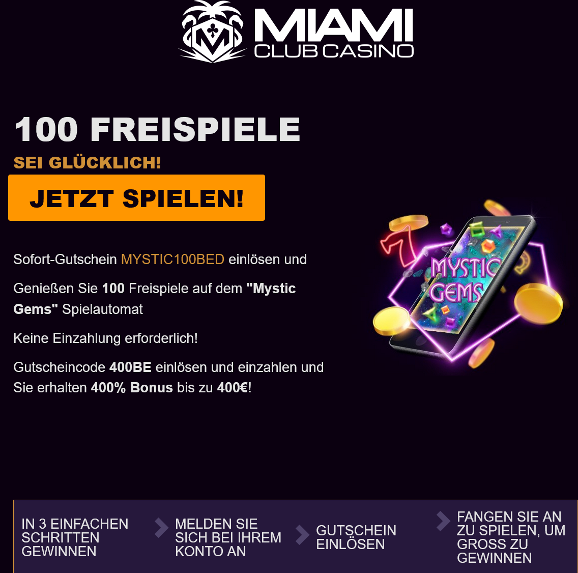 Miami
                                                          Club 100 Free
                                                          Spins
                                                          (German)